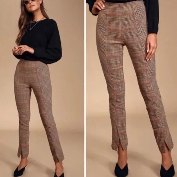 NWT FREE PEOPLE Flyin Hi Rise Plaid Skinny Cigarette Pants Trouser Size 0 - Picture 1 of 8